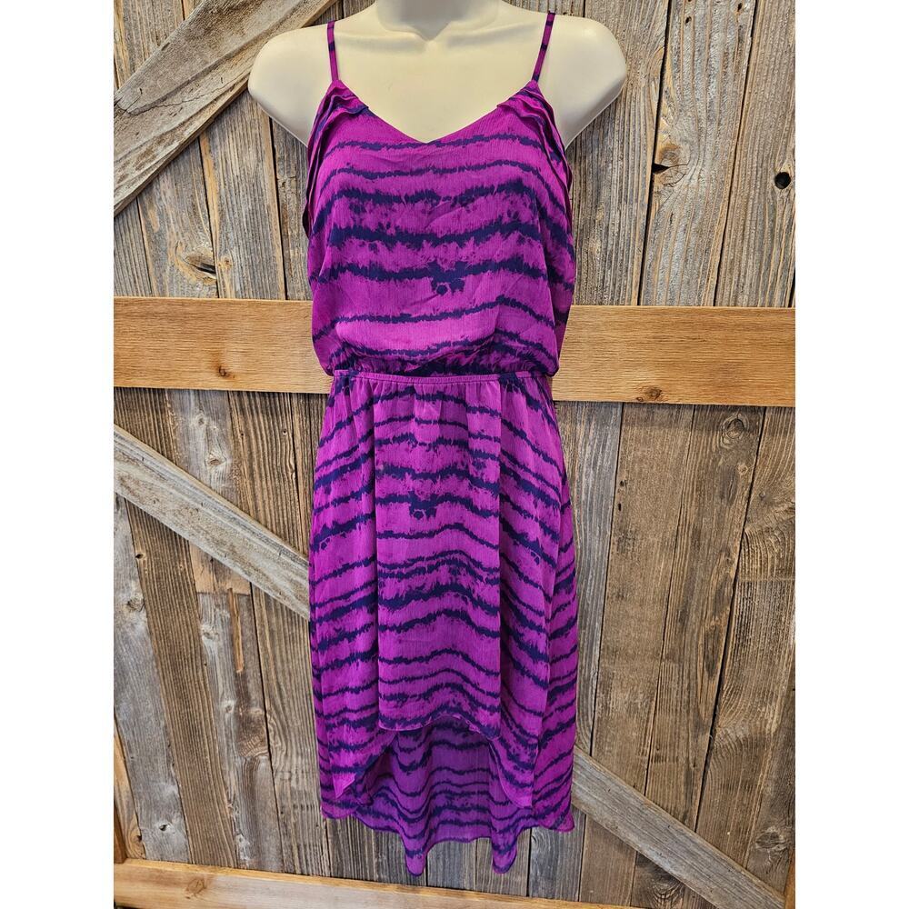 Express small semi Sheer Lined purple tie-dye high low boho EUC dress casual